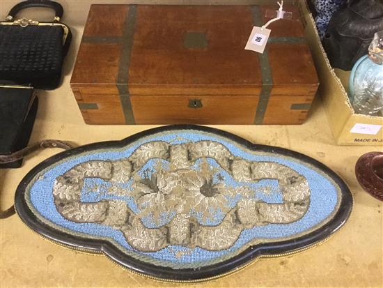 Victorian beadwork table plateau & a 19C surgeons campaign instrument case, Down Bros label